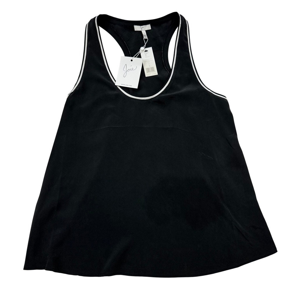 Joie Palisade Silk Racerback Tank Top Vintage Caviar Black White Trim Small NWT